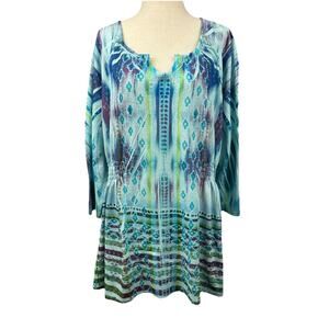 Live Let Live Y2K Lace Fairy Floral Boho Tie Dye Tunic Top 3/4 Sleeve Size 2X